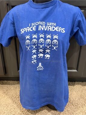 Vtg 1980s Atari I Scored W/ Space Invaders Tee M Collegiate Pacific SingleStitch
